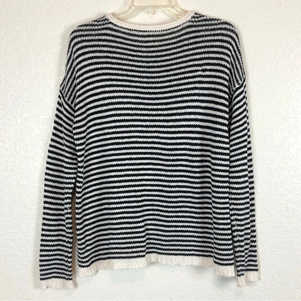 Eileen Fisher Long Sleeves Striped Cotton Blend Boatneck Box Sweater XS